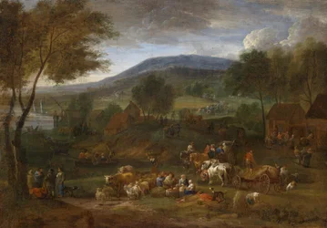 Weitläufige Landschaft mit bäuerlichem Personal